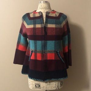 Anthropologie Zip-Up Plaid Sweater